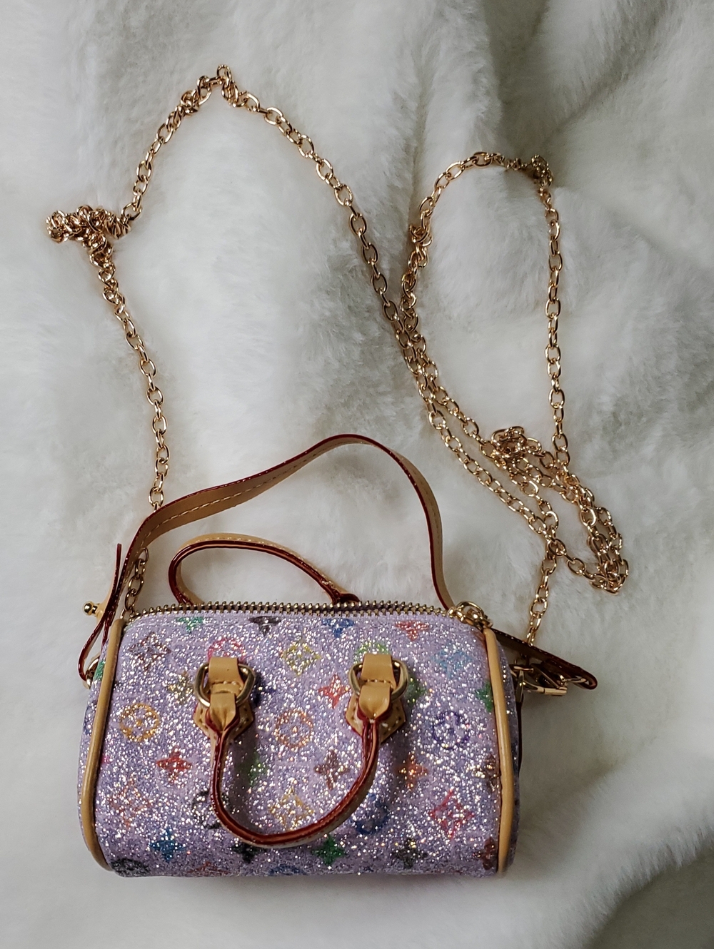 Glitter Mini Satchel in Lavender with Gold Hardware
